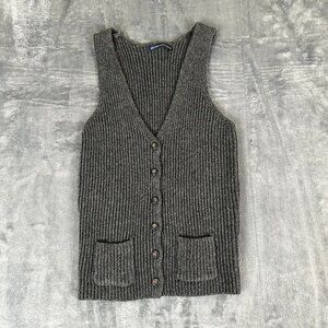 Brandy Melville Wool Blend V Neck Crop Vest Gray Button Up Dark Academia